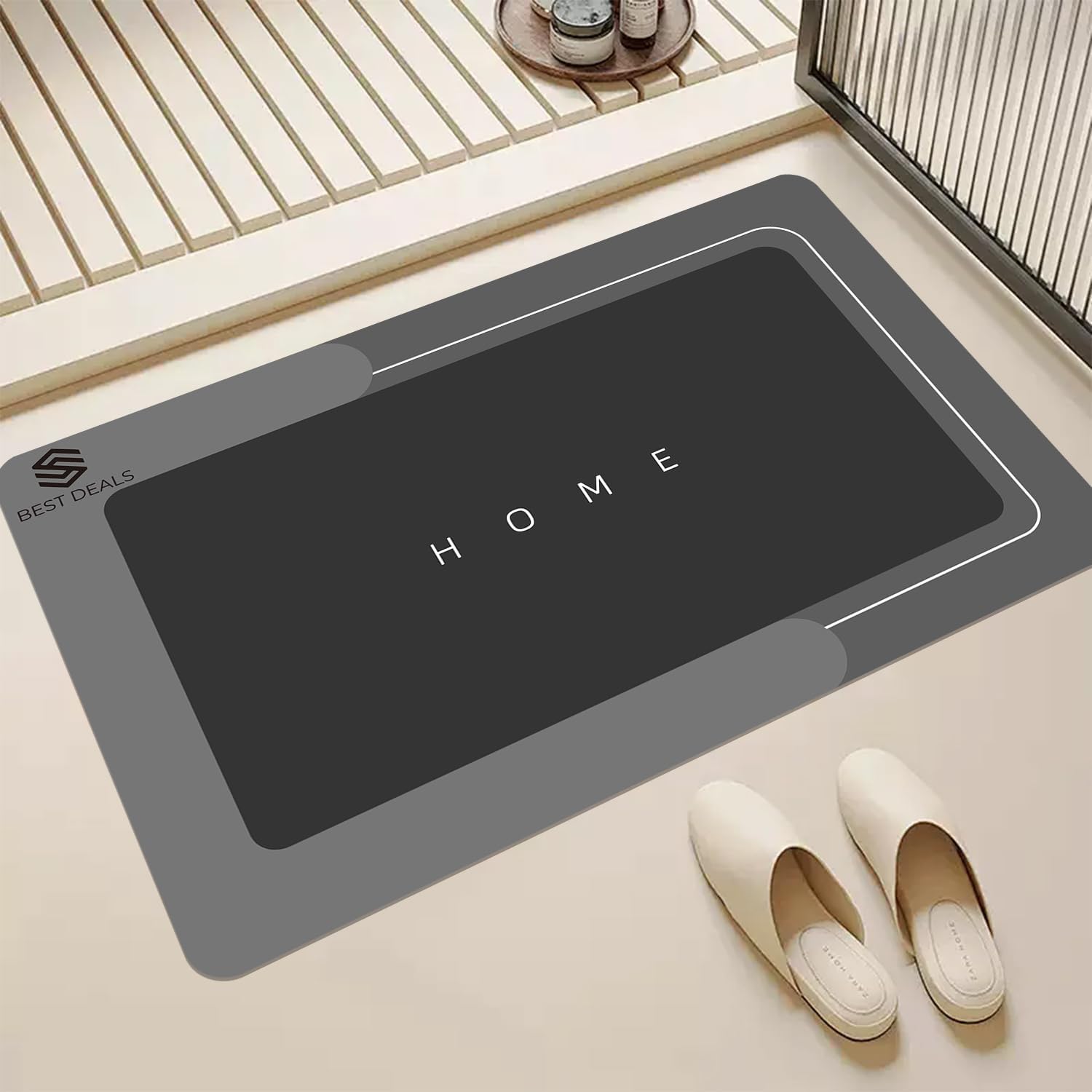 Modernized Bath Mat, Super Absorbent Bathroom Rugs, Non-Slip Bathroom Mats, Washable Bathmat Bath Rug - Shower Rug Rubber Bath Mats, The Magic Mat for Bathtub and Floor Mat (Dark Grey, 43x68cm)