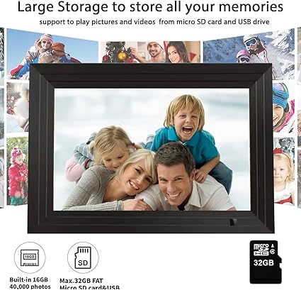 10.1 Inch WiFi Digital Picture Frame with LED Light, 1280 * 800 HD Touch Screen Smart Digital Photo Frame, 32GB Memory, Support USB/SD Card, Auto-Rotate, Share Photos/Videos Instantly via Uhale App