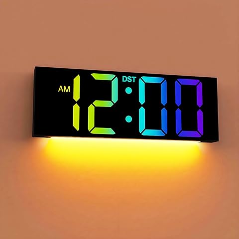 Large LED Digital Wall Clock 16.5 Inch with Auto Brightness, RGB Backlight, Dual Alarm, Temperature & Humidity Display – Remote Controlled Plug-In Clock for Living Room, Kitchen, Gym or Office Décor