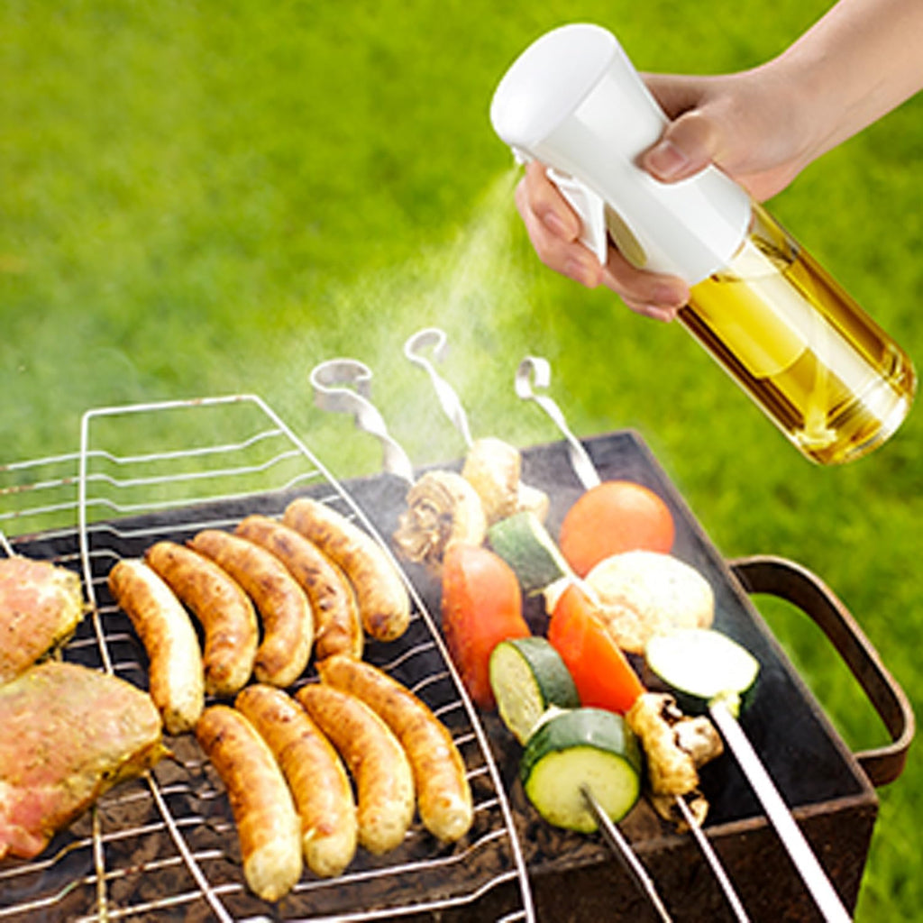 Oil Sprayer for Cooking, Oil Spray Bottle with Brush, Glass Oil Sprayer, 200ML Oil Dispenser for Kitchen, Continuous Oil Spray Bottle with Portion Control for Air Fryer, Salad, BBQ, White (White)