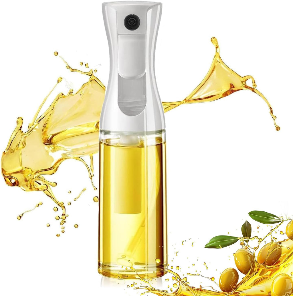 Oil Sprayer for Cooking, Oil Spray Bottle with Brush, Glass Oil Sprayer, 200ML Oil Dispenser for Kitchen, Continuous Oil Spray Bottle with Portion Control for Air Fryer, Salad, BBQ, White (White)