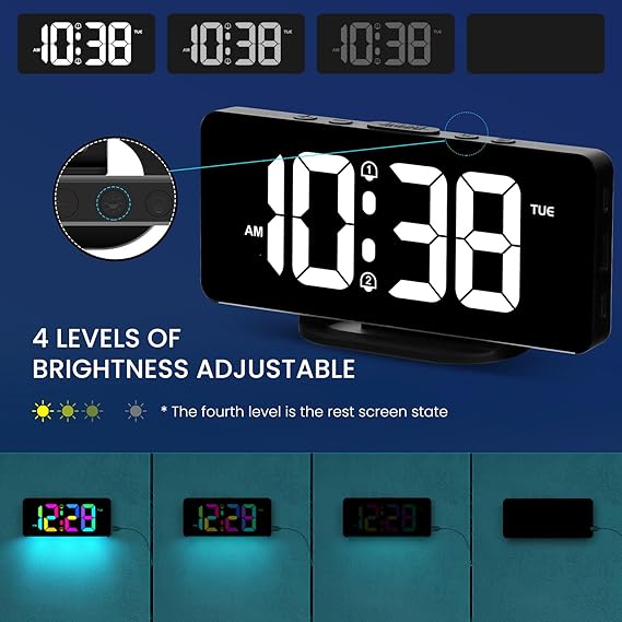 Digital Alarm Clock with Colorful Dynamic RGB Night Light,Volume/Color Adjustable,USB-C Charger Port,7" LED Large Display Nightstand Clock for Kids Teens Boys Girls Bedroom(Black)