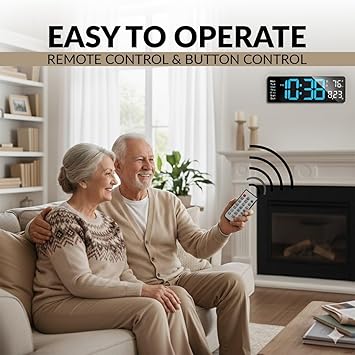 Large LED Digital Wall Clock 16.5 Inch with Auto Brightness, RGB Backlight, Dual Alarm, Temperature & Humidity Display – Remote Controlled Plug-In Clock for Living Room, Kitchen, Gym or Office Décor