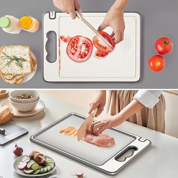 Stainless Steel Cutting Board, Double Sided Chopping Board, Mesh Design Cutting Board, Scratch-resistant, Juice Groove Cutting Mat, Non-slip Silicone Wrap, Dishwasher Safe