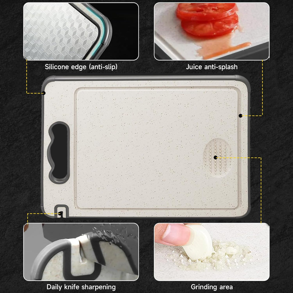 Stainless Steel Cutting Board for Kitchen, Double Sided Chopping Board, Mesh Design, Scratch-Resistant, Juice Groove, Non-Slip Silicone Wrap, Dishwasher Safe, Large, Non-Toxic, Easy to Clean