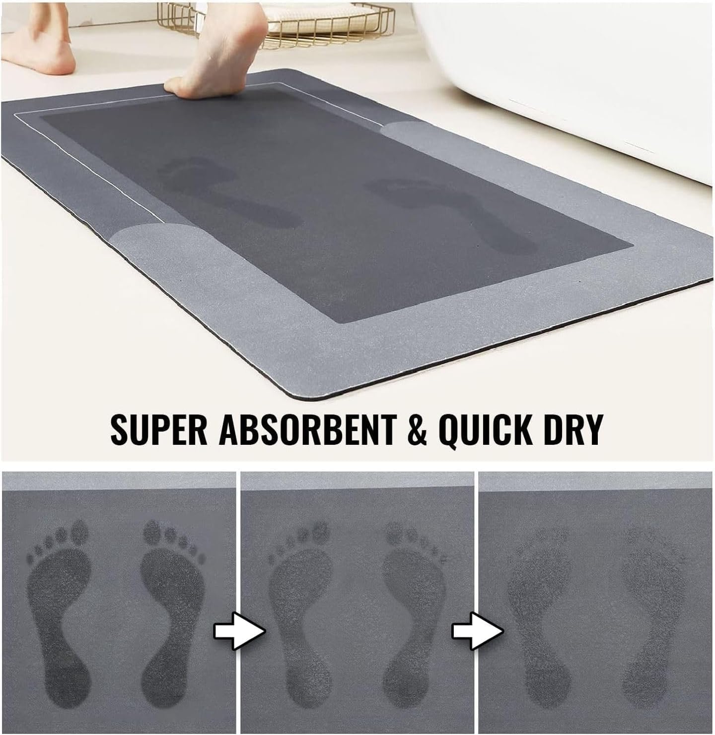 Modernized Bath Mat, Super Absorbent Bathroom Rugs, Non-Slip Bathroom Mats, Washable Bathmat Bath Rug - Shower Rug Rubber Bath Mats, The Magic Mat for Bathtub and Floor Mat (Dark Grey, 43x68cm)