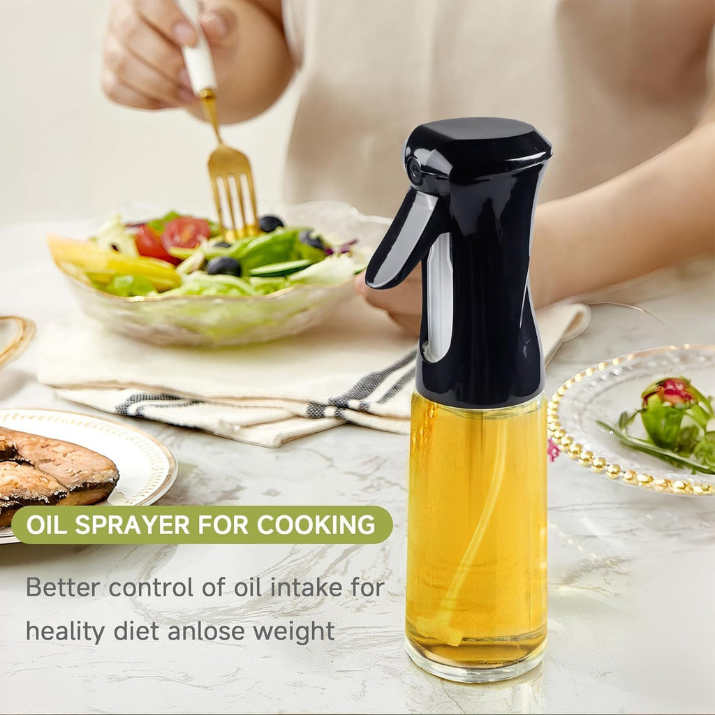 Oil Sprayer for Cooking, Oil Spray Bottle with Brush, Glass Oil Sprayer, 200ML Oil Dispenser for Kitchen, Continuous Oil Spray Bottle with Portion Control for Air Fryer, Salad, BBQ, White (White)