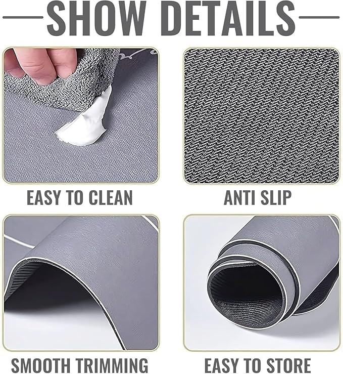 Modernized Bath Mat, Super Absorbent Bathroom Rugs, Non-Slip Bathroom Mats, Washable Bathmat Bath Rug - Shower Rug Rubber Bath Mats, The Magic Mat for Bathtub and Floor Mat (Dark Grey, 43x68cm)