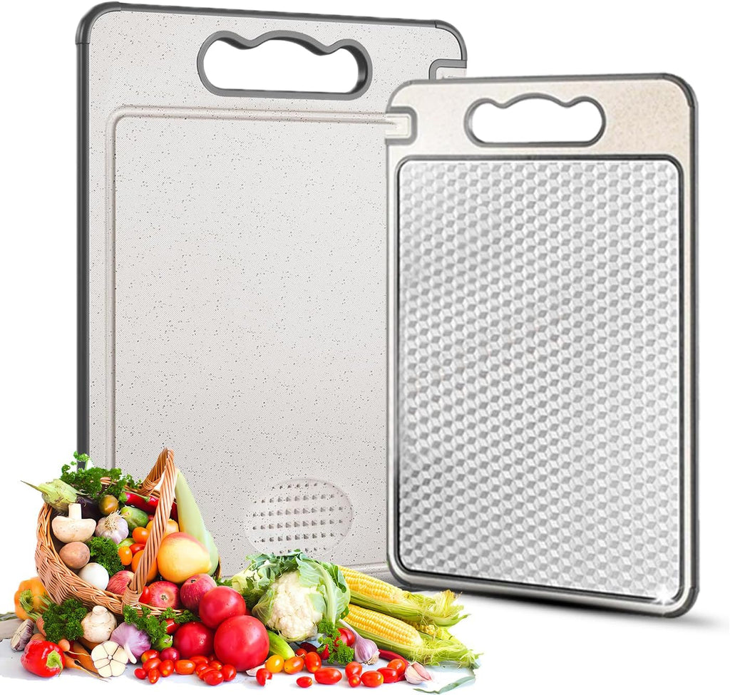 Stainless Steel Cutting Board for Kitchen, Double Sided Chopping Board, Mesh Design, Scratch-Resistant, Juice Groove, Non-Slip Silicone Wrap, Dishwasher Safe, Large, Non-Toxic, Easy to Clean