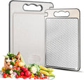 Stainless Steel Cutting Board for Kitchen, Double Sided Chopping Board, Mesh Design, Scratch-Resistant, Juice Groove, Non-Slip Silicone Wrap, Dishwasher Safe, Large, Non-Toxic, Easy to Clean