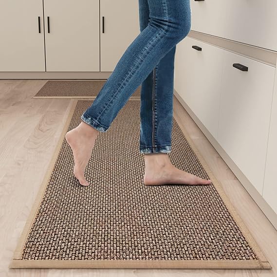 Kitchen Mat Set of 2 PCS, Cushioned Non Slip Rugs for Kitchen Floor, Absorbent Runner Comfort Standing Mats Washable for Kitchen, Office, Home (Brown, 17.3"x47"+17.3"x30")