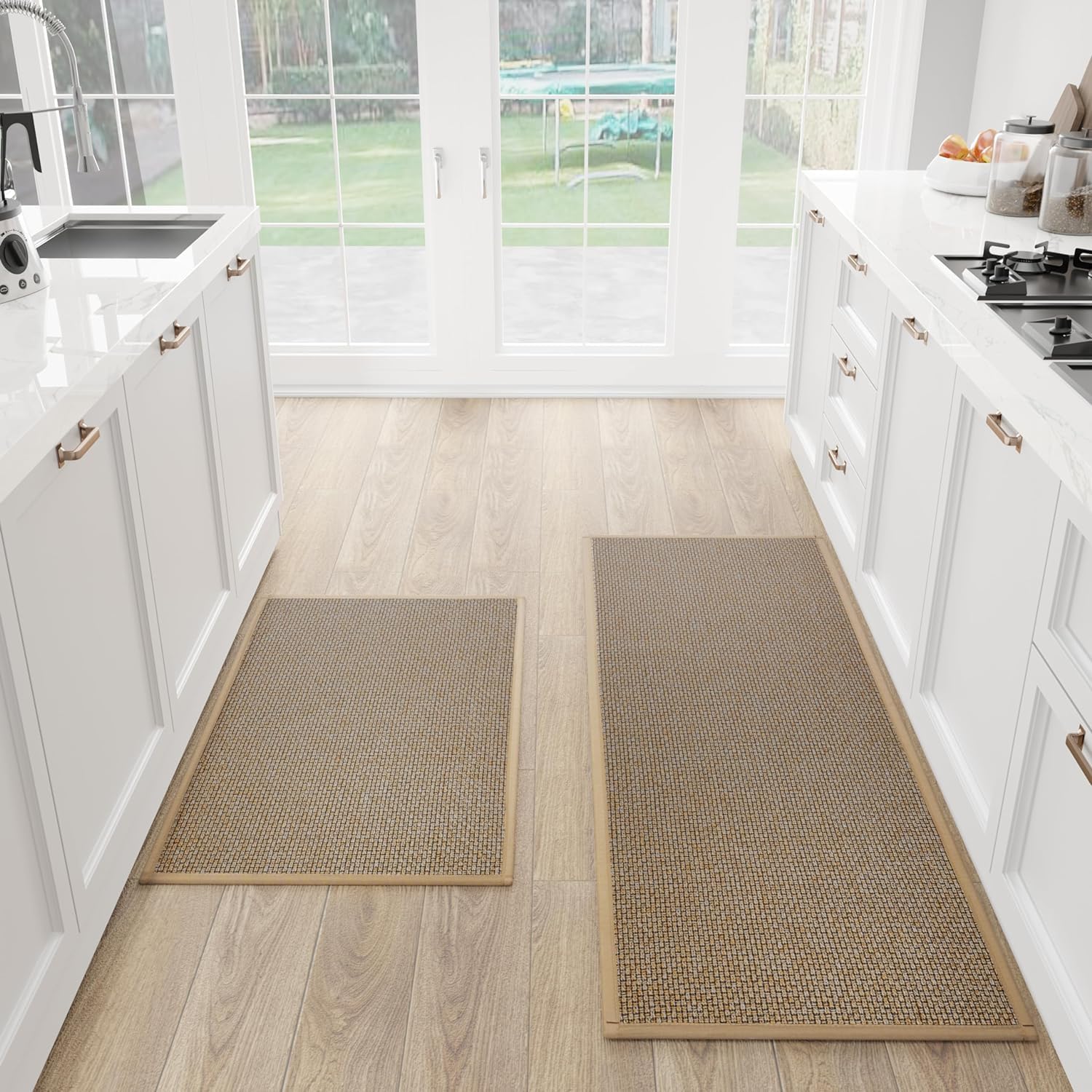 Kitchen Mat Set of 2 PCS, Cushioned Non Slip Rugs for Kitchen Floor, Absorbent Runner Comfort Standing Mats Washable for Kitchen, Office, Home (Brown, 17.3"x47"+17.3"x30")