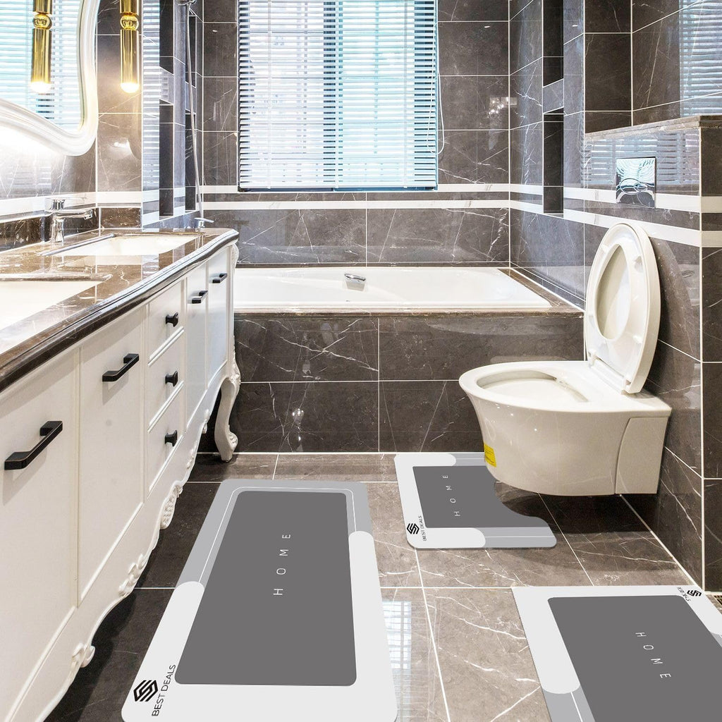 Magic Mat Bathroom Set - 3 Pieces Modernized Super Absorbent Quick Dry Shower & Toilet Rugs