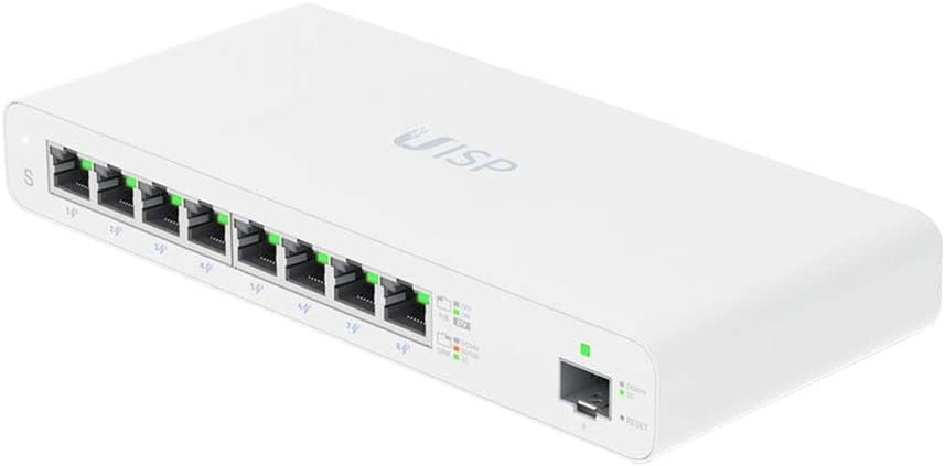 Ubiquiti UISP-S Gigabit PoE Switch for WISP MicroPoP Applications, 8 x GbE RJ45 Ports, 1 x 1G SFP Port, Fanless Thermal Cooling, Silent Operation, White