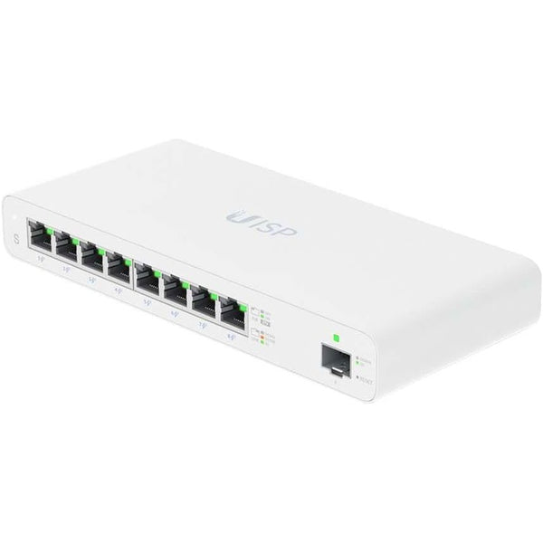 Ubiquiti UISP-S Gigabit PoE Switch for WISP MicroPoP Applications, 8 x GbE RJ45 Ports, 1 x 1G SFP Port, Fanless Thermal Cooling, Silent Operation, White