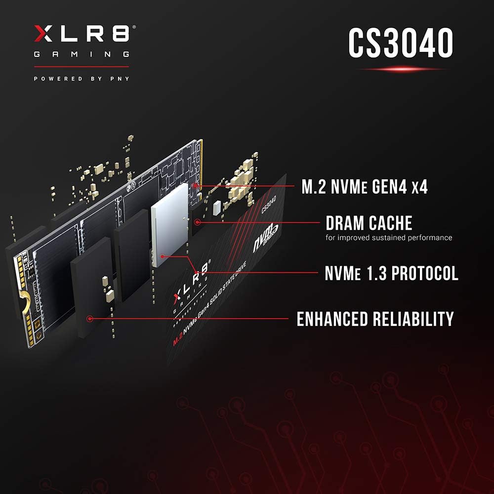 PNY XLR8 CS3040 500GB M.2 NVMe Gen4 x4 Internal Solid State Drive (SSD) - M280CS3040-500-RB