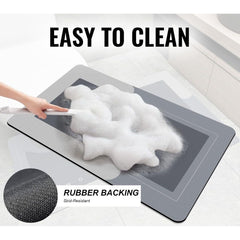 Bath Mat Rug Set, 3 Piece- Rubber Non Slip Bathroom Rugs, Super Absorbent Washable Bathroom Floor Mats,Shower Rug Rubber Mat, Magic Mat with Toilet Rug for Bathtub Shower Room (Dark Gray)