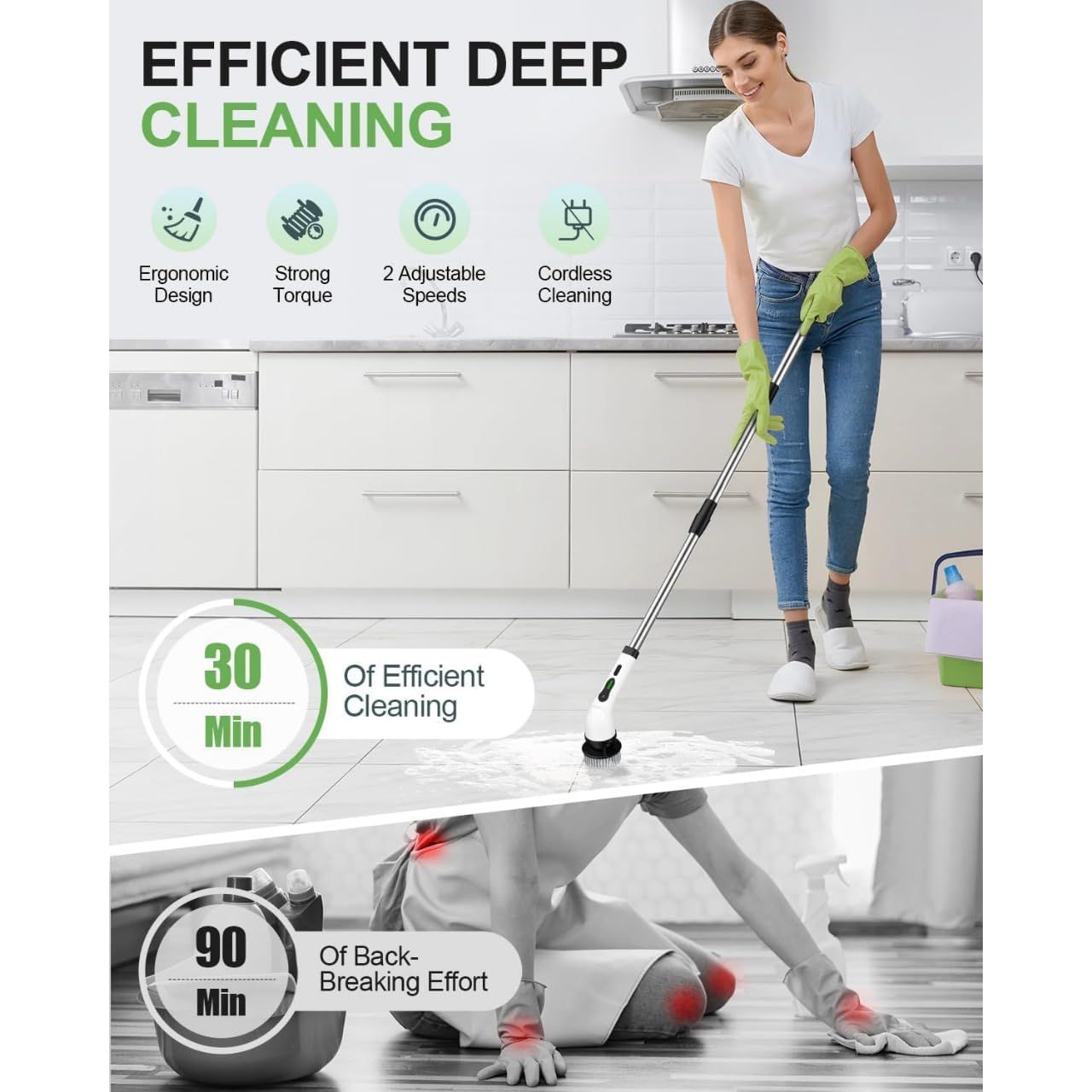 Electric Spin Scrubber, 2024 New Shower Scrubber, Cordless Shower Cleaning Brush with 9 Replaceable Brush Heads, Dual Speed Power Scrubber - Detachable Handle Bathroom Scrubber for Tile and Floor