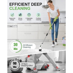 Electric Spin Scrubber, 2025 New Shower Scrubber, Cordless Shower Cleaning Brush with 9 Replaceable Brush Heads, Dual Speed Power Scrubber - Detachable Handle Bathroom Scrubber for Tile and Floor