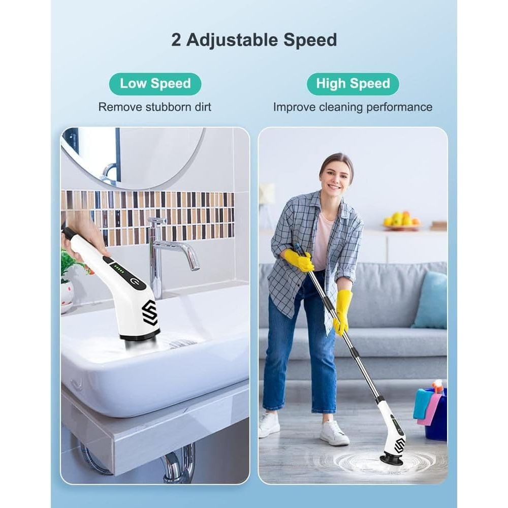 Electric Spin Scrubber, 2024 New Shower Scrubber, Cordless Shower Cleaning Brush with 9 Replaceable Brush Heads, Dual Speed Power Scrubber - Detachable Handle Bathroom Scrubber for Tile and Floor