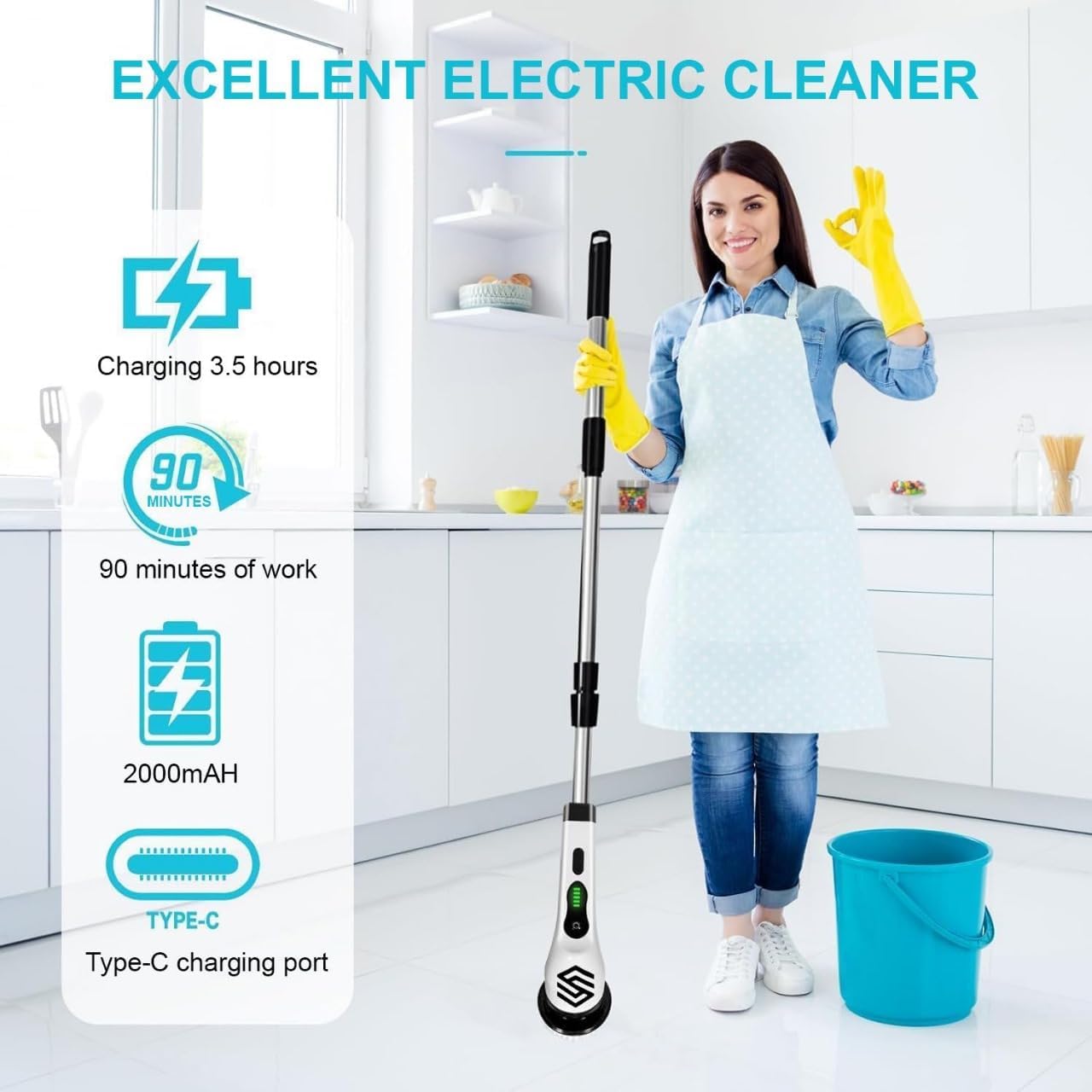 Electric Spin Scrubber, 2024 New Shower Scrubber, Cordless Shower Cleaning Brush with 9 Replaceable Brush Heads, Dual Speed Power Scrubber - Detachable Handle Bathroom Scrubber for Tile and Floor