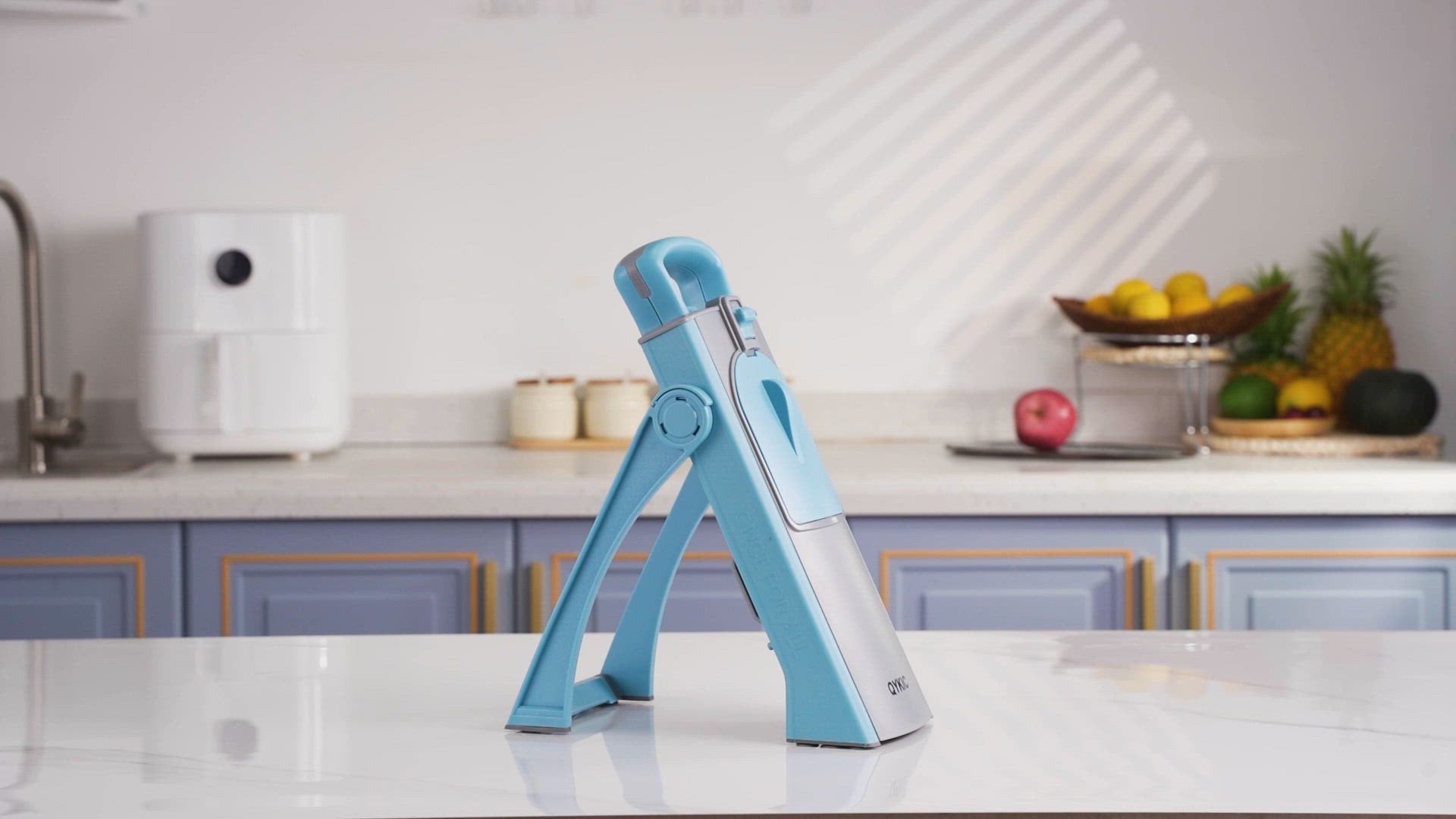 Upgrade Safe Mandoline Slicer for Kitchen, 5 in 1 Vegetable Chopper, Mandolin Potato Slicer with Thickness Adjuster, French Fry Cutter, Veggie Dicer Faster Kitchen Slicer for Meal Prep Blue